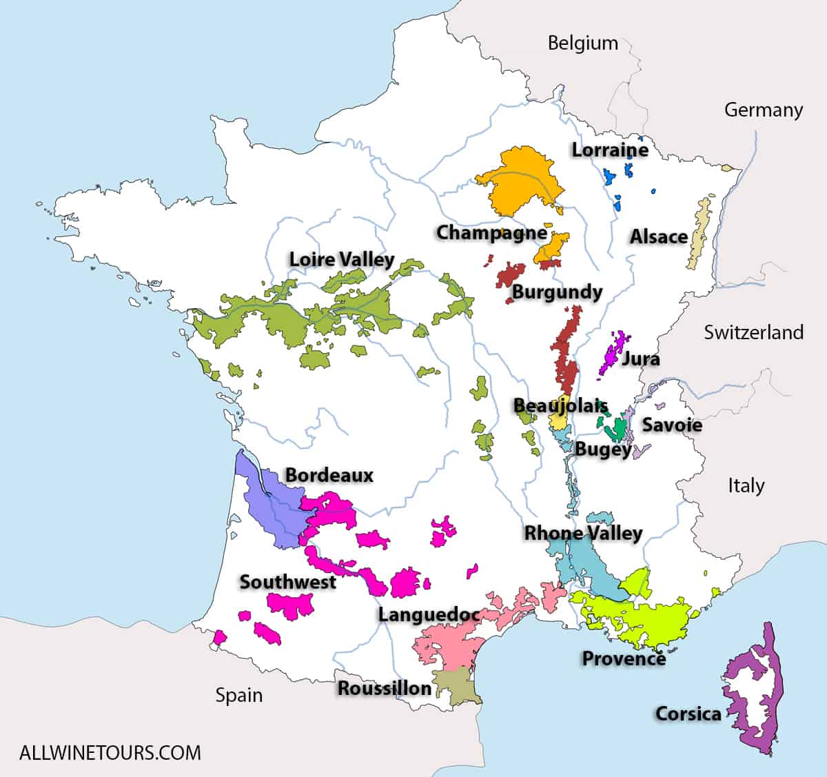 Map of French Wine Regions - All Wine Tours